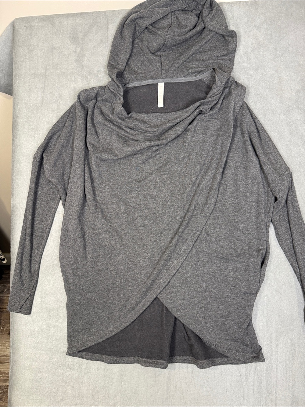 Athleta Charcoal Draped Cowl Hooded Sweater, size large